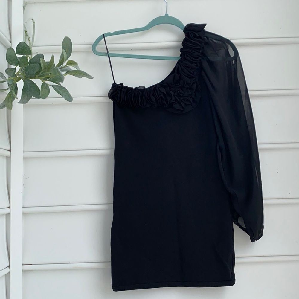 Miss Selfridge Sexy One shoulder Ruffled Slit Balloon Sleeve‎ Mini Dress Size 2